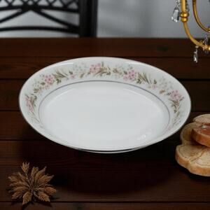 Noritake Mayflower 9-3/4" Oval Vegetable Serving Bowl 2351 Silver Trim Floral